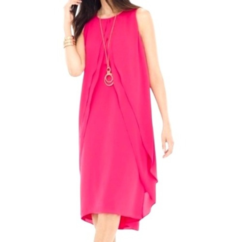 CHICO'S 2 Women's Large Petite Pink Sleeveless Layered Sheath Tulip Dress Petite